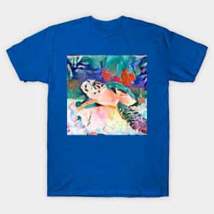 Cute turtle painting (sea turtle, ocean, sea and beach) T-Shirt
